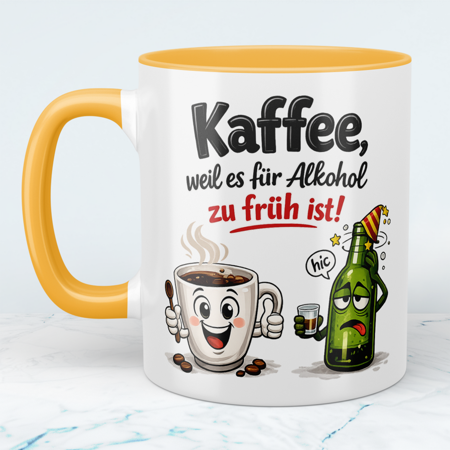 Kaffee Spruch Tasse „Kaffee, weil es für Alkohol zu früh ist!“ – Lustige Kaffeetasse Geschenk für Büro & Kollegen