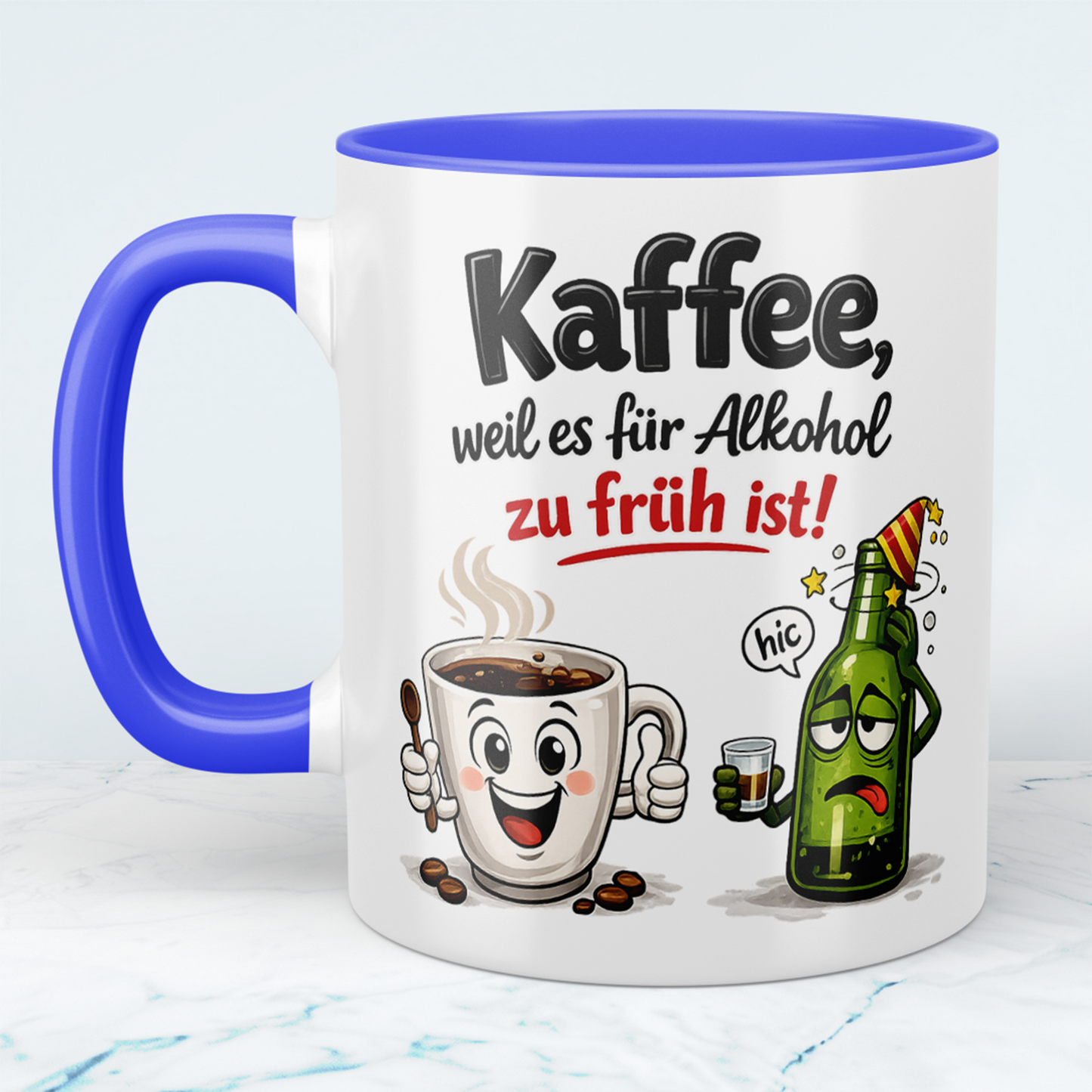 Kaffee Spruch Tasse „Kaffee, weil es für Alkohol zu früh ist!“ – Lustige Kaffeetasse Geschenk für Büro & Kollegen