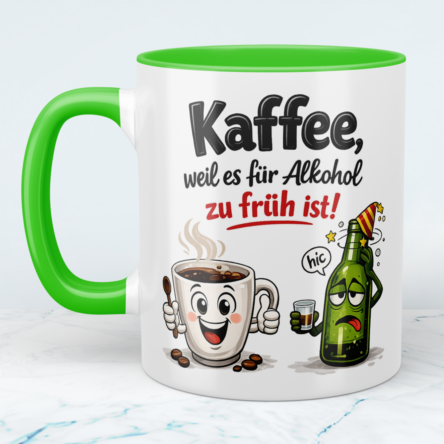 Kaffee Spruch Tasse „Kaffee, weil es für Alkohol zu früh ist!“ – Lustige Kaffeetasse Geschenk für Büro & Kollegen