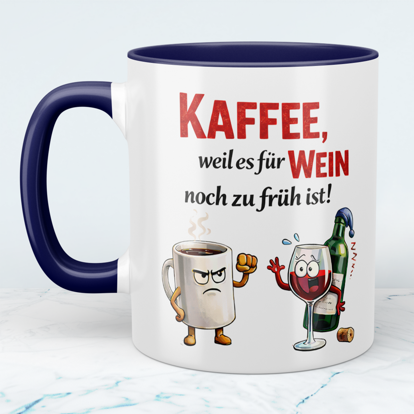 Kaffee Spruch Tasse „Kaffee, weil es für Wein noch zu früh ist“ – Lustiges Geschenk für Kaffeeliebhaber