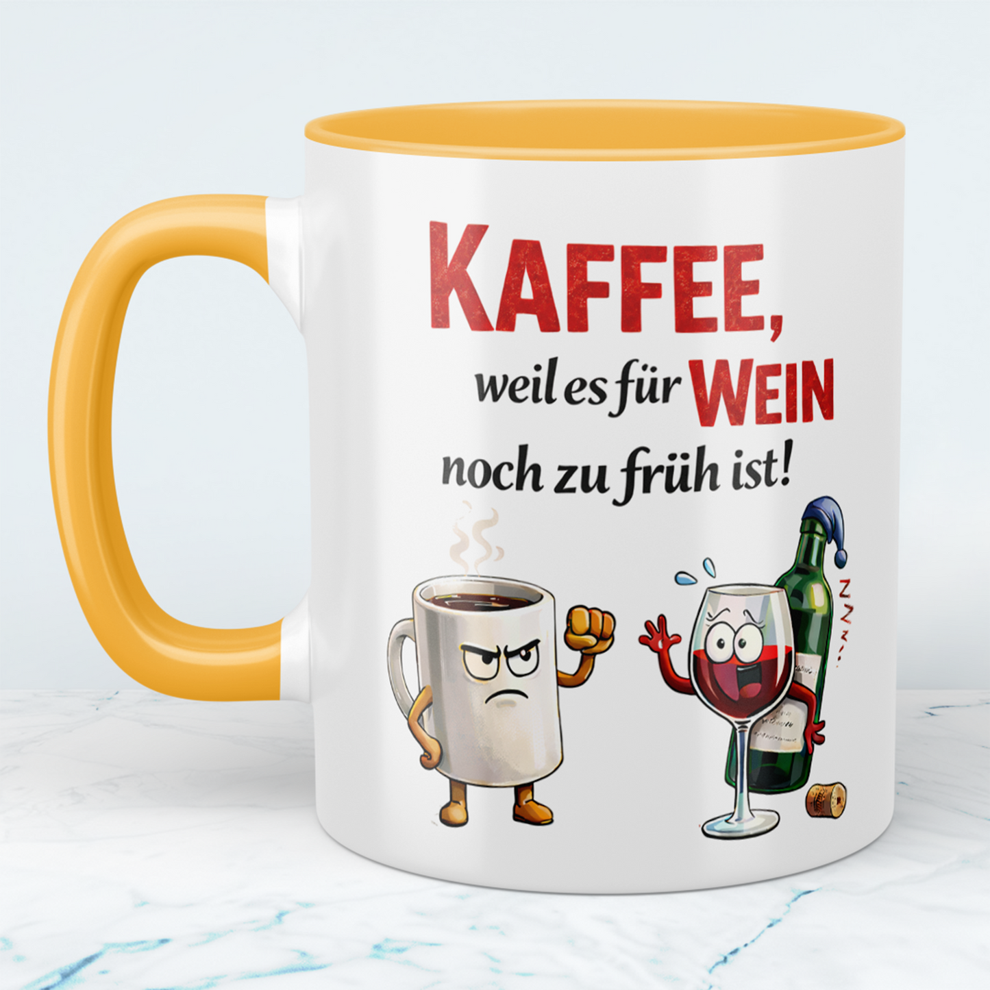 Kaffee Spruch Tasse „Kaffee, weil es für Wein noch zu früh ist“ – Lustiges Geschenk für Kaffeeliebhaber