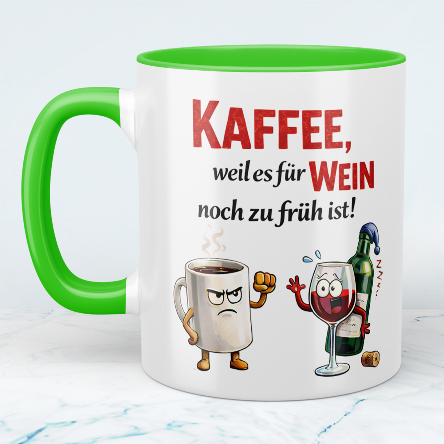 Kaffee Spruch Tasse „Kaffee, weil es für Wein noch zu früh ist“ – Lustiges Geschenk für Kaffeeliebhaber