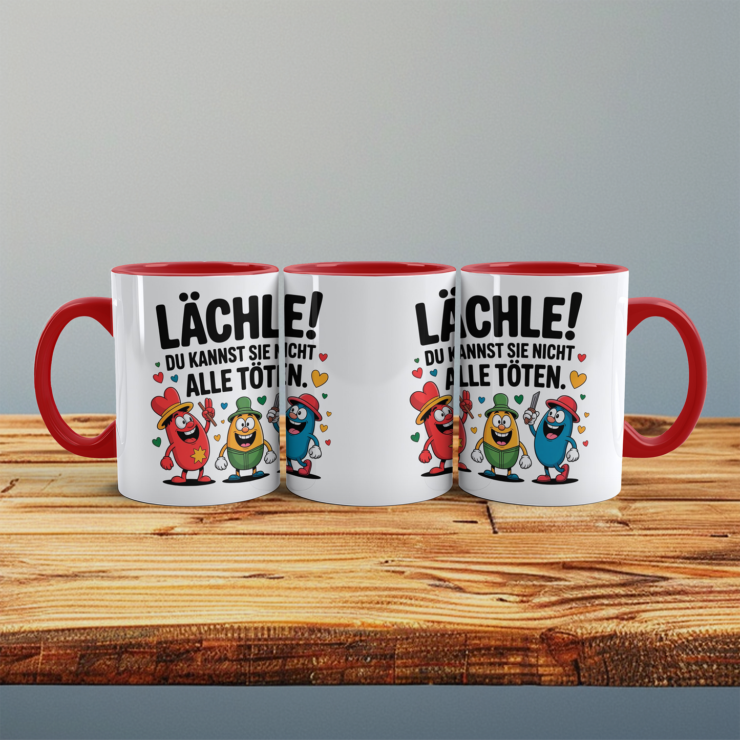 Bedruckte Kaffeetasse lustig – „Lächle! Du kannst sie nicht alle töten“ – Humor Geschenk für Büro & Kollegen