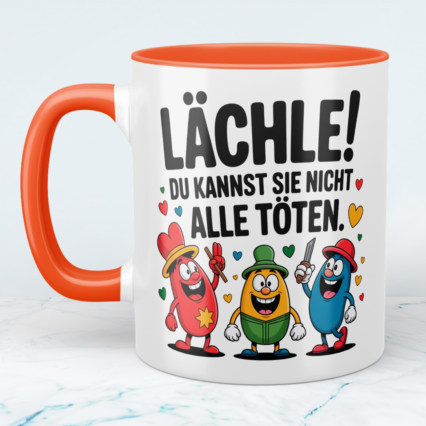 Bedruckte Kaffeetasse lustig – „Lächle! Du kannst sie nicht alle töten“ – Humor Geschenk für Büro & Kollegen