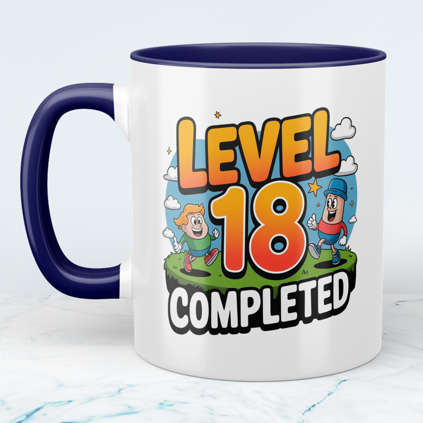 Lustige bedruckte Tasse – „Level 18 Completed“ – Perfektes Geburtstagsgeschenk für Familie & Freunde