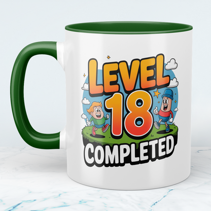 Lustige bedruckte Tasse – „Level 18 Completed“ – Perfektes Geburtstagsgeschenk für Familie & Freunde