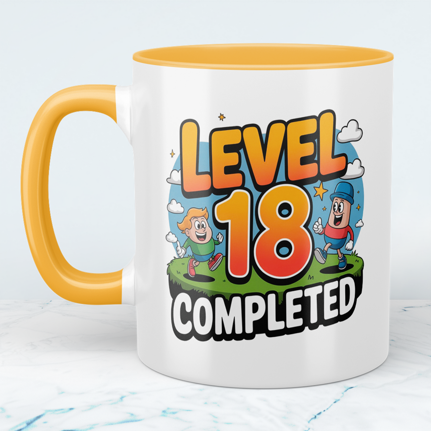 Lustige bedruckte Tasse – „Level 18 Completed“ – Perfektes Geburtstagsgeschenk für Familie & Freunde