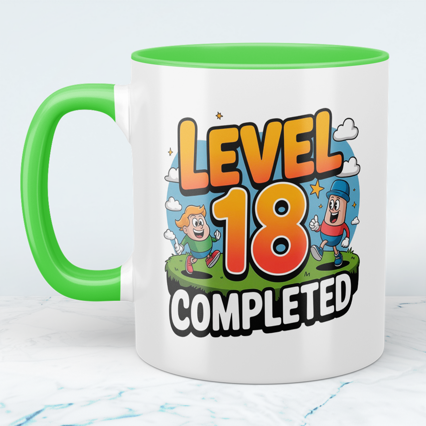 Lustige bedruckte Tasse – „Level 18 Completed“ – Perfektes Geburtstagsgeschenk für Familie & Freunde