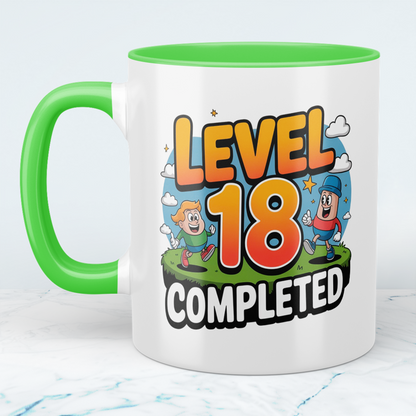 Lustige bedruckte Tasse – „Level 18 Completed“ – Perfektes Geburtstagsgeschenk für Familie & Freunde