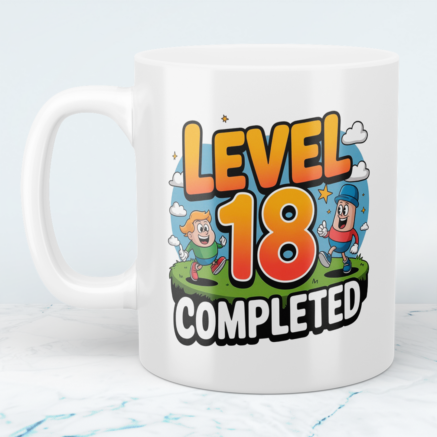 Lustige bedruckte Tasse – „Level 18 Completed“ – Perfektes Geburtstagsgeschenk für Familie & Freunde