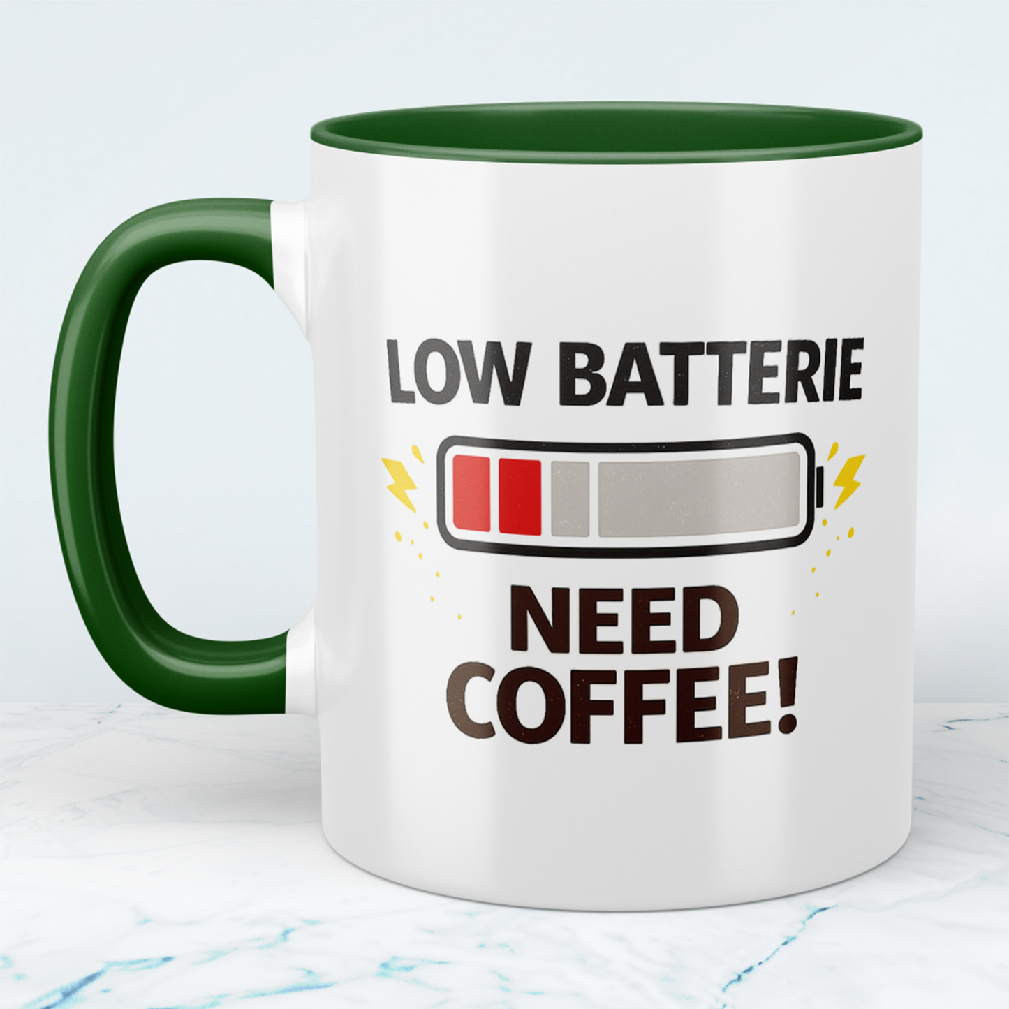 Low Batterie Need Coffee Tasse – Lustige Kaffeetasse für Büro & Kaffee Fans