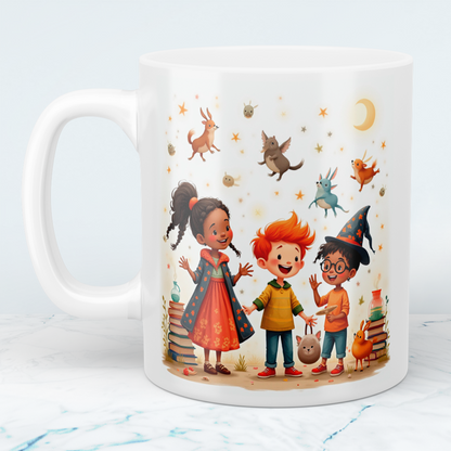 Bedruckte Tasse mit lustigen, magischen Tieren und Figuren – das perfekte Cartoon-Geschenk für Kinder!
