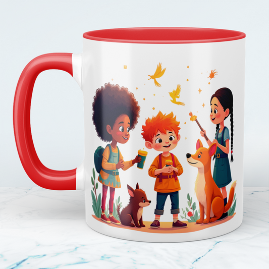 Lustige, bedruckte Tasse mit magischen Tieren und Figuren – das perfekte Geschenk für Kinder!