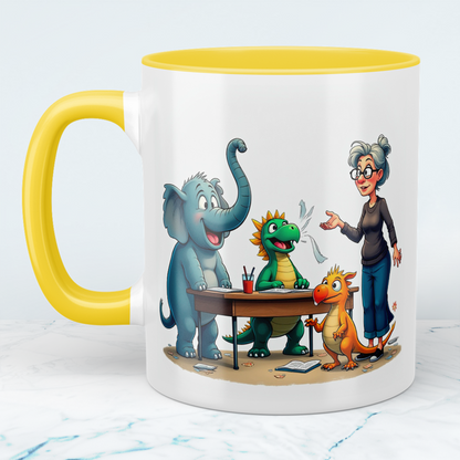 Humorvolle bedruckte Tasse mit magischen Tieren mit Lehrerin – Ideal als Geschenk für Kinder!