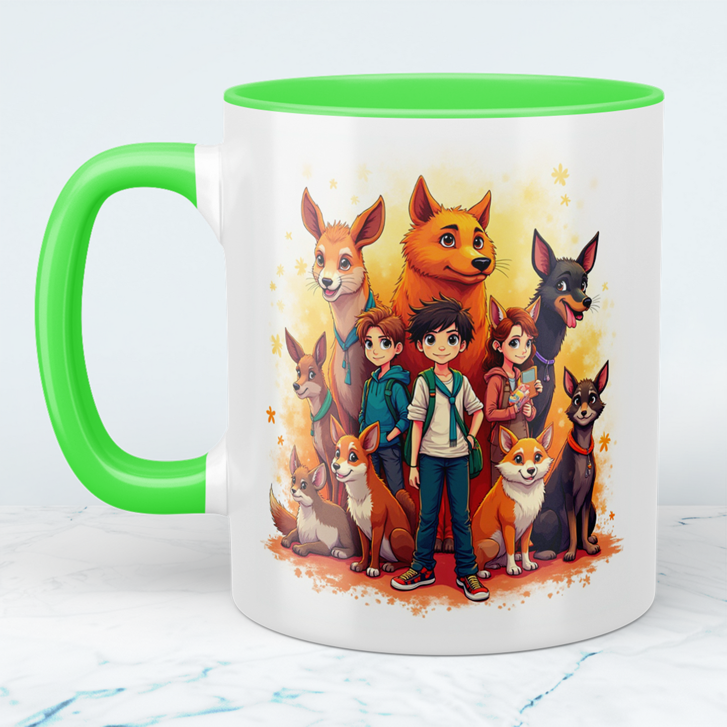 Lustige bedruckte Tasse mit magischen Tieren und Kindern - Perfektes Geschenk für jeden Anlass!