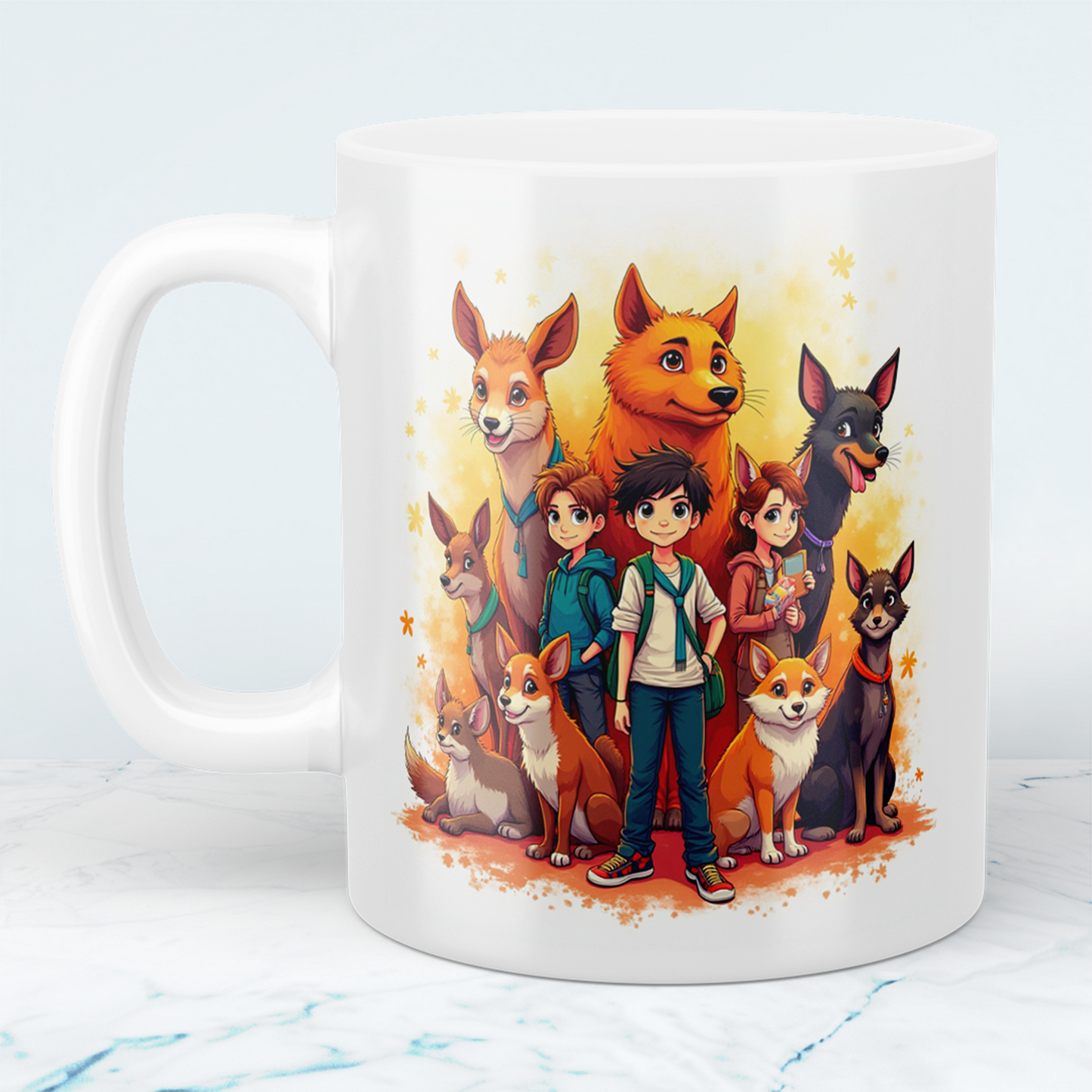 Lustige bedruckte Tasse mit magischen Tieren und Kindern - Perfektes Geschenk für jeden Anlass!