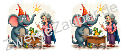 Lustige bedruckte Kindertasse: Magische Tiere mit Lehrerin, Elefant & buntem Cartoon-Design!