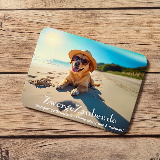Hochwertiges Mauspad  – Lustiger Hund mit Sonnenbrille und Hut am Strand – Perfekt für Strandliebhaber und Hundefans ZwergeZauber.de