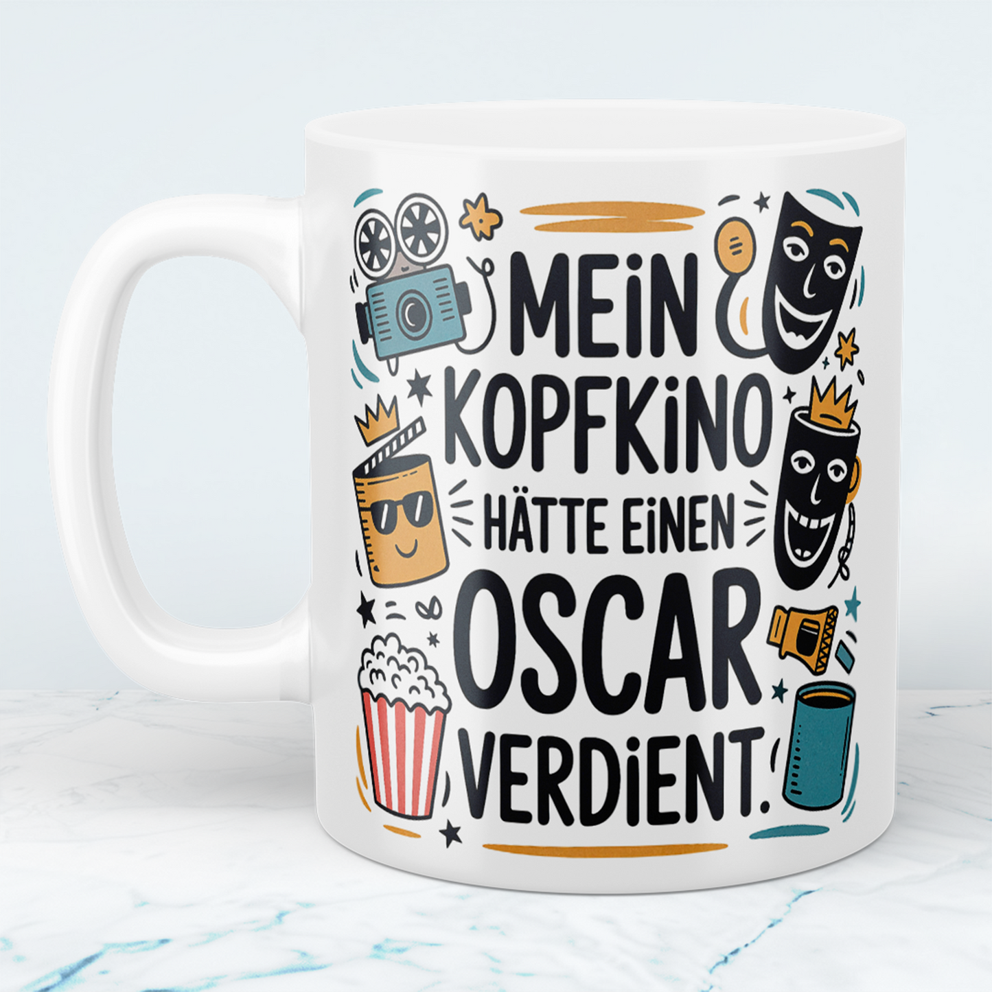 Witzige Kaffeetasse fürs Büro – Geschenk für Kollegen: Mein Kopfkino hätte einen Oscar verdient