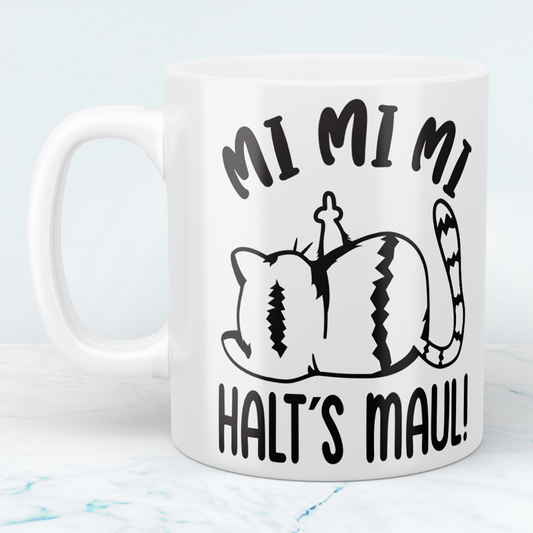 B-Ware - Tasse mit Aufdruck MI MI MI Halts Maul Katze,  Sublimationsaufdruck, Tassengröße 11oz (330 ml), lustiger Spruch, versch. Farben auswählbar