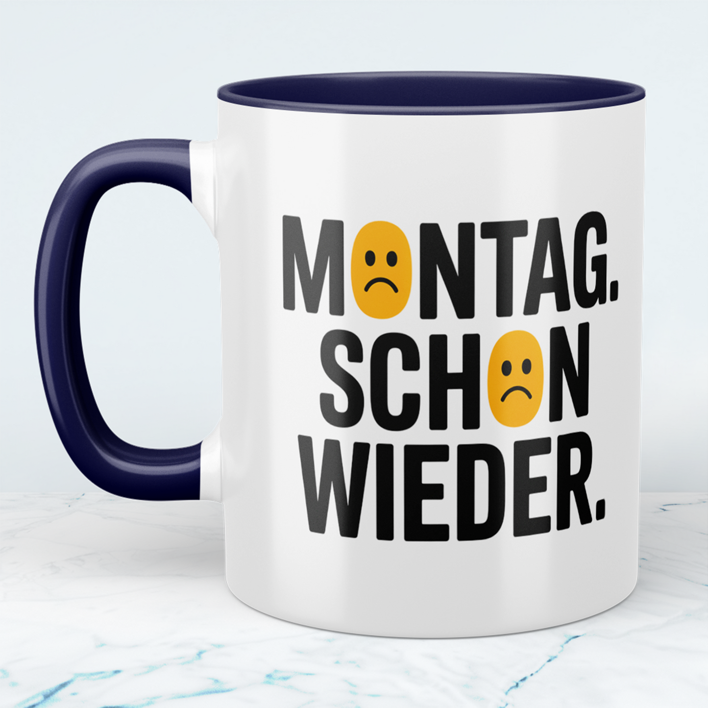 Lustige Kaffeetasse mit Spruch „Montag schon wieder“ – Geschenk für Arbeit, Büro & Freunde