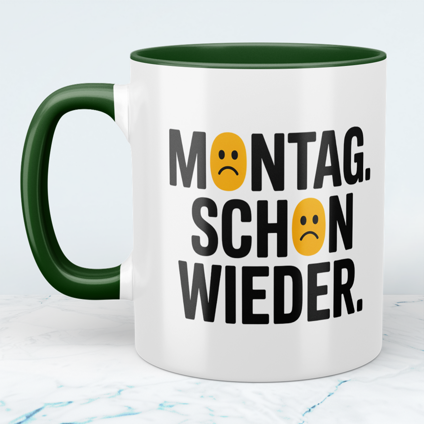 Lustige Kaffeetasse mit Spruch „Montag schon wieder“ – Geschenk für Arbeit, Büro & Freunde