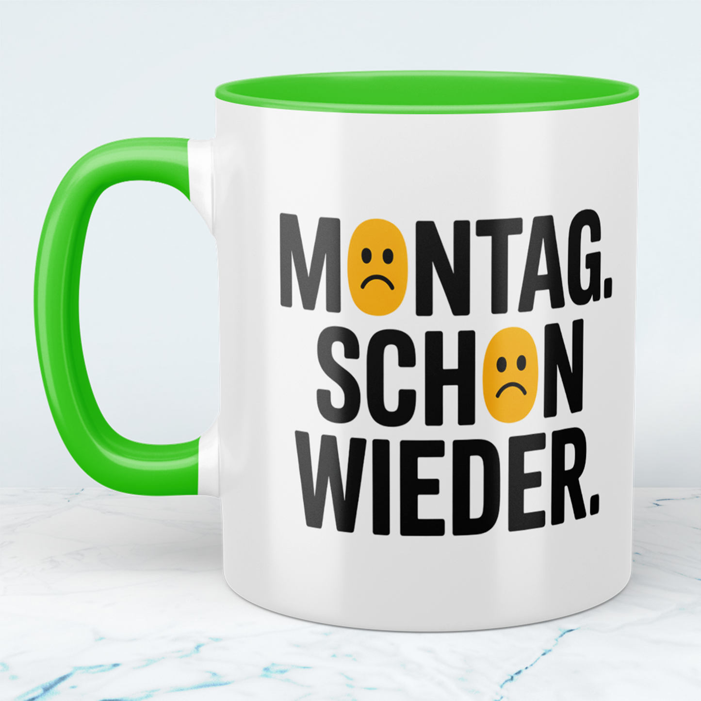 Lustige Kaffeetasse mit Spruch „Montag schon wieder“ – Geschenk für Arbeit, Büro & Freunde