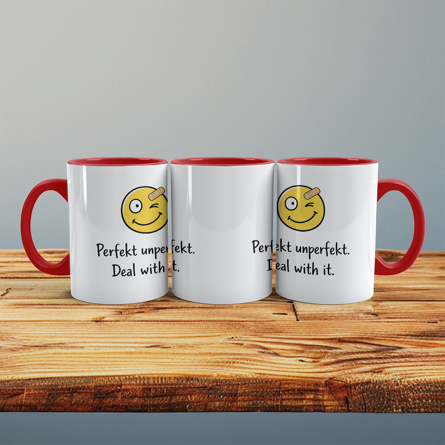 Lustige Tasse mit Spruch „Perfekt unperfekt – Deal with it!“ | Geschenk für Arbeit & Kollegen