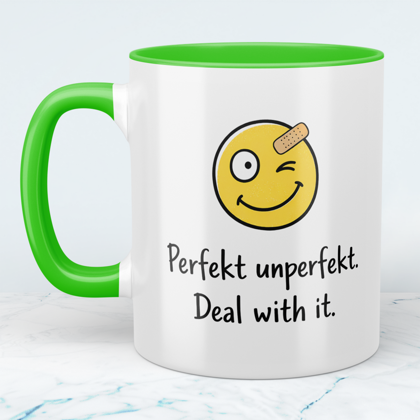Lustige Tasse mit Spruch „Perfekt unperfekt – Deal with it!“ | Geschenk für Arbeit & Kollegen