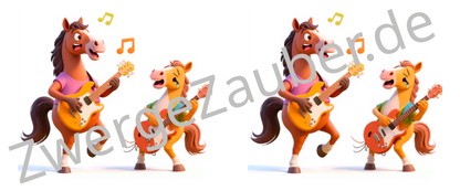 Lustige bedruckte Tasse mit 2 tanzenden Pferden und Gitarre – das perfekte Geschenk für Kinder!