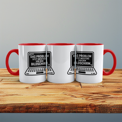 Lustige Tasse „Das Problem sitzt meistens vor dem Bildschirm“ – Geschenk für Arbeit, Kollegen & Familie