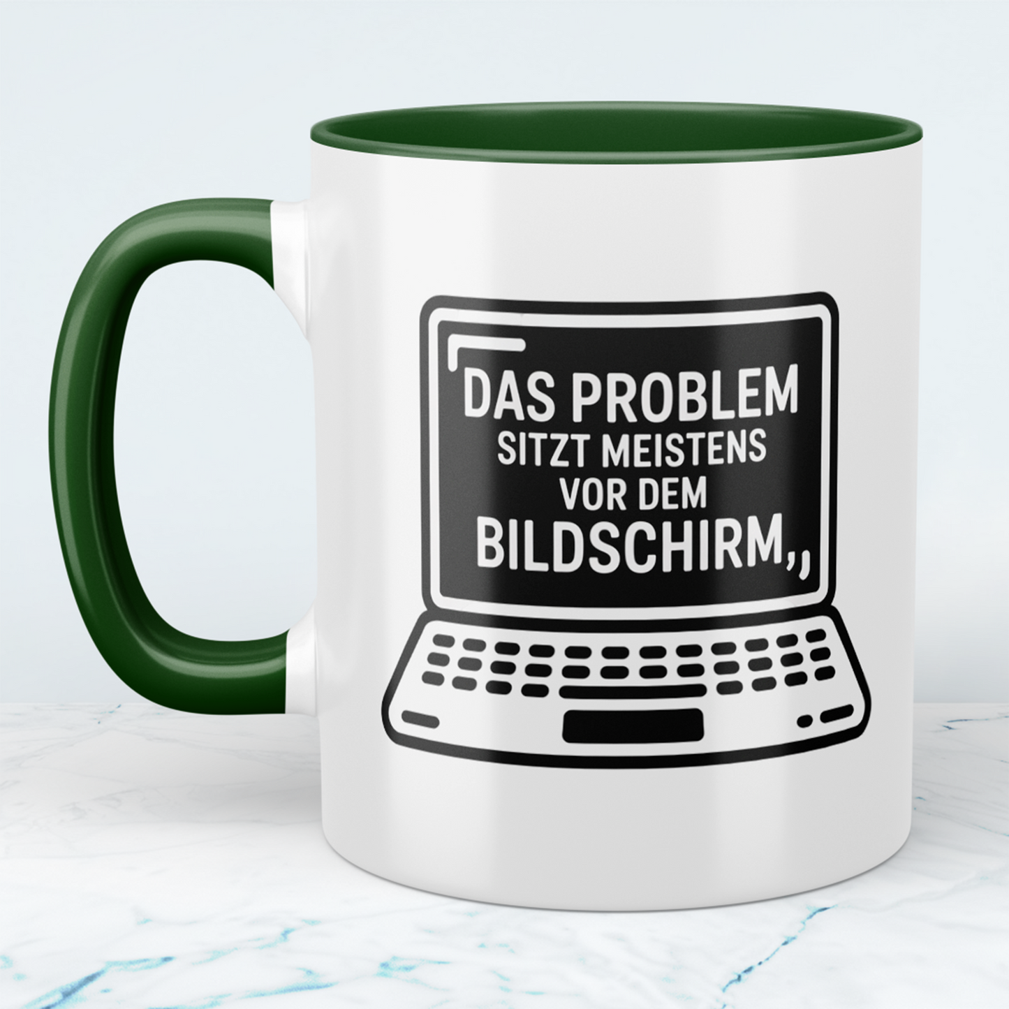 Lustige Tasse „Das Problem sitzt meistens vor dem Bildschirm“ – Geschenk für Arbeit, Kollegen & Familie