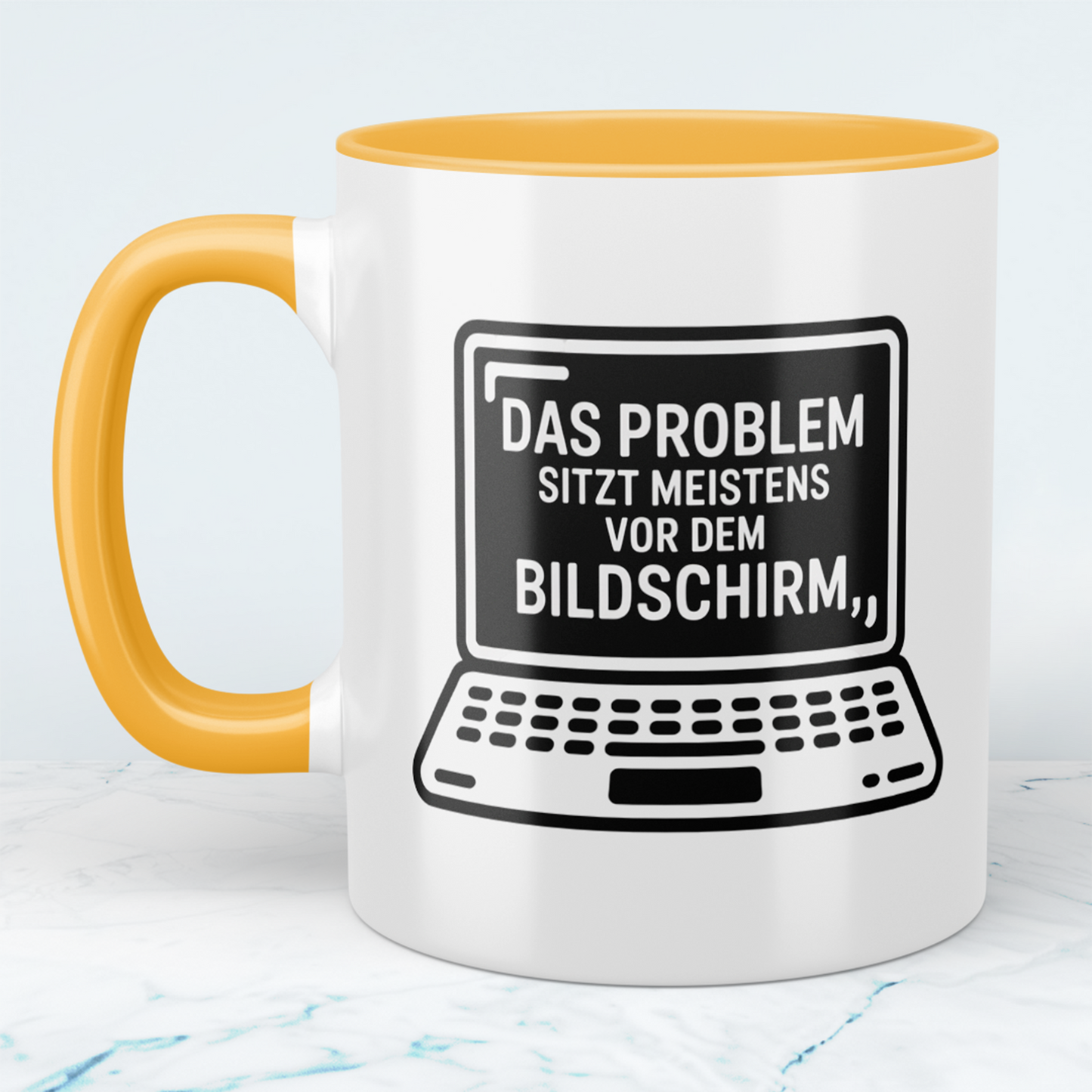 Lustige Tasse „Das Problem sitzt meistens vor dem Bildschirm“ – Geschenk für Arbeit, Kollegen & Familie