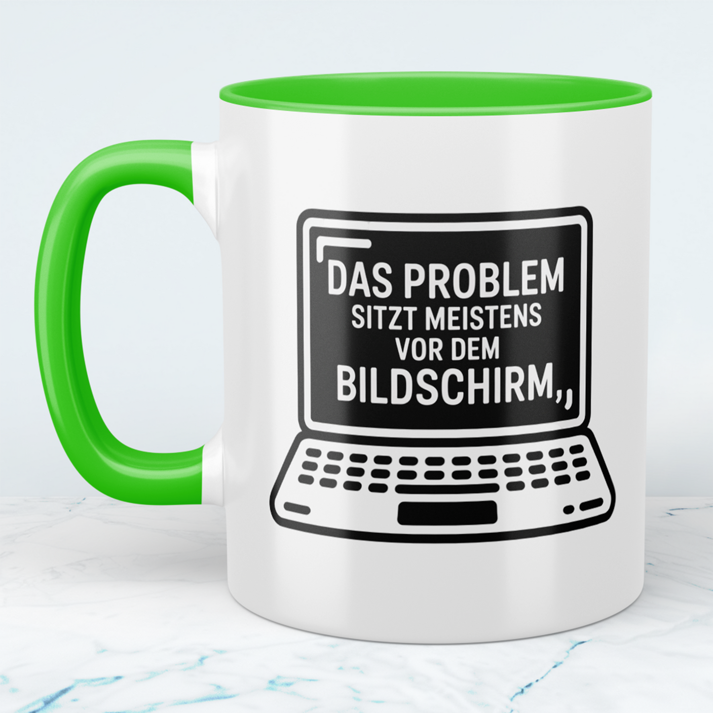 Lustige Tasse „Das Problem sitzt meistens vor dem Bildschirm“ – Geschenk für Arbeit, Kollegen & Familie