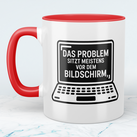 Lustige Tasse „Das Problem sitzt meistens vor dem Bildschirm“ – Geschenk für Arbeit, Kollegen & Familie