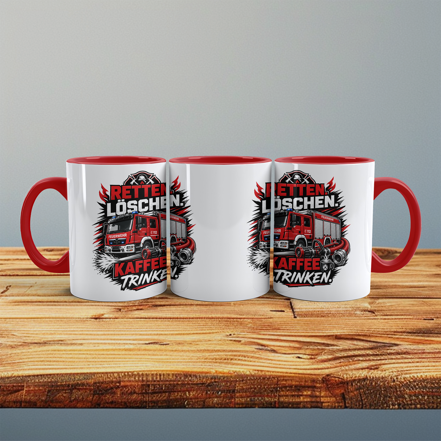 Feuerwehr Tasse "Retten Löschen Kaffee trinken" – Geschenk für Feuerwehrleute