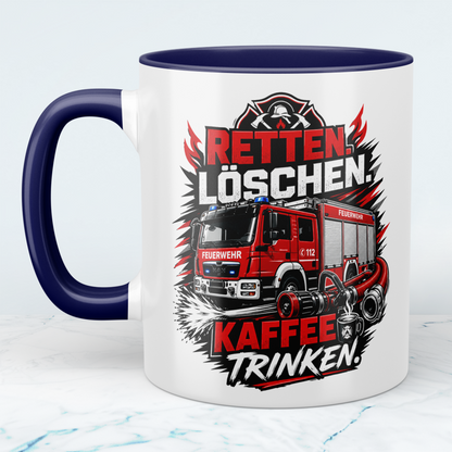 Feuerwehr Tasse "Retten Löschen Kaffee trinken" – Geschenk für Feuerwehrleute