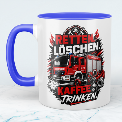 Feuerwehr Tasse "Retten Löschen Kaffee trinken" – Geschenk für Feuerwehrleute