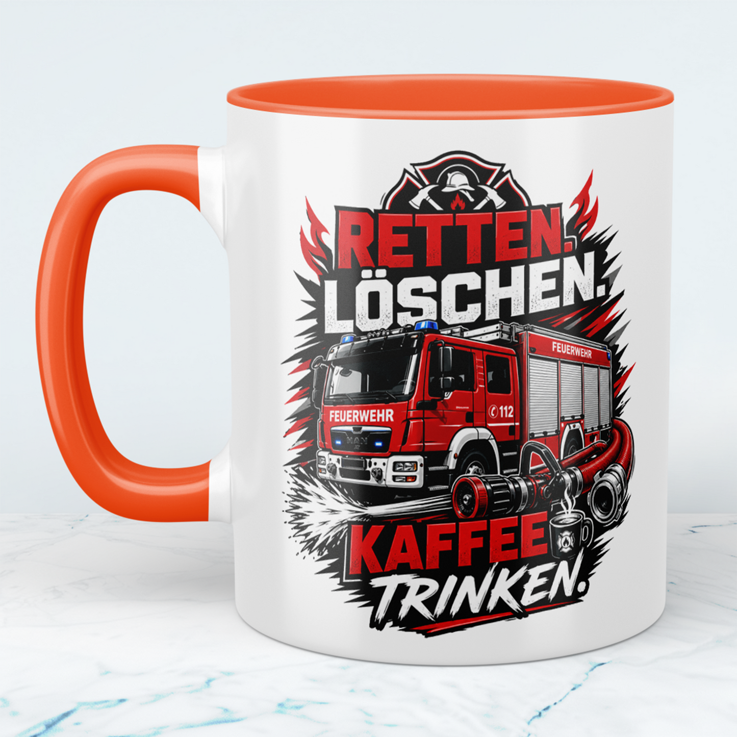 Feuerwehr Tasse "Retten Löschen Kaffee trinken" – Geschenk für Feuerwehrleute