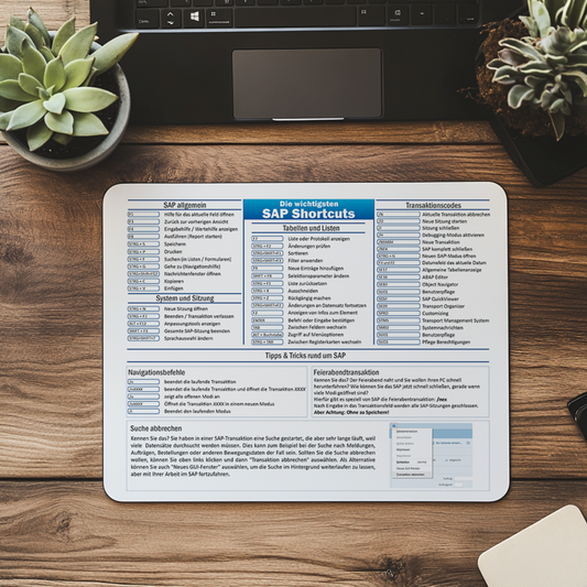 SAP effizient nutzen: Mauspad mit Shortcuts / Kurzbefehlen, Tipps & Tricks für mehr Produktivität