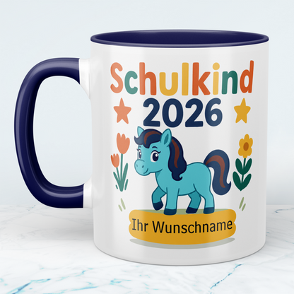 Zum Schulstart – Bedruckte Tasse, Personalisiert mit Namen, Ponny und Schriftzug: Schulkind 2026