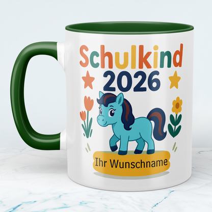 Zum Schulstart – Bedruckte Tasse, Personalisiert mit Namen, Ponny und Schriftzug: Schulkind 2026