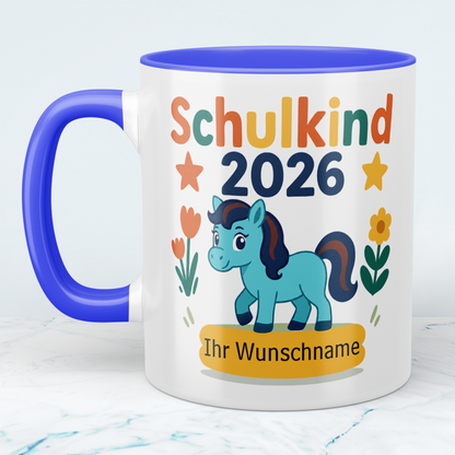 Zum Schulstart – Bedruckte Tasse, Personalisiert mit Namen, Ponny und Schriftzug: Schulkind 2026