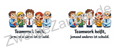 Lustige Bürotasse mit Spruch „Teamwork heißt, jemand anderes ist schuld“ | Geschenk für Kollegen & Arbeit