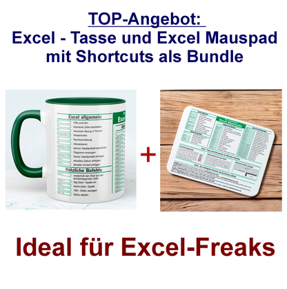 TOP-Angebot: Excel - Tasse und Excel Mauspad mit Shortcuts als Bundle, ideal für Excel-Freaks