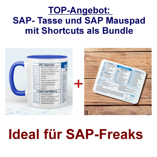 TOP-Angebot: SAP - Tasse und SAP Mauspad mit Shortcuts als Bundle, ideal für SAP-Freaks