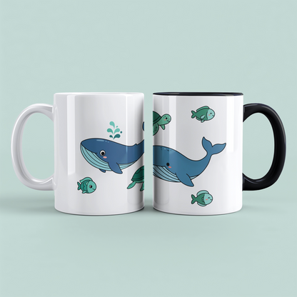 Kindertasse Meerestiere – Wale, Fische & Schildkröten, niedlich bedruckt