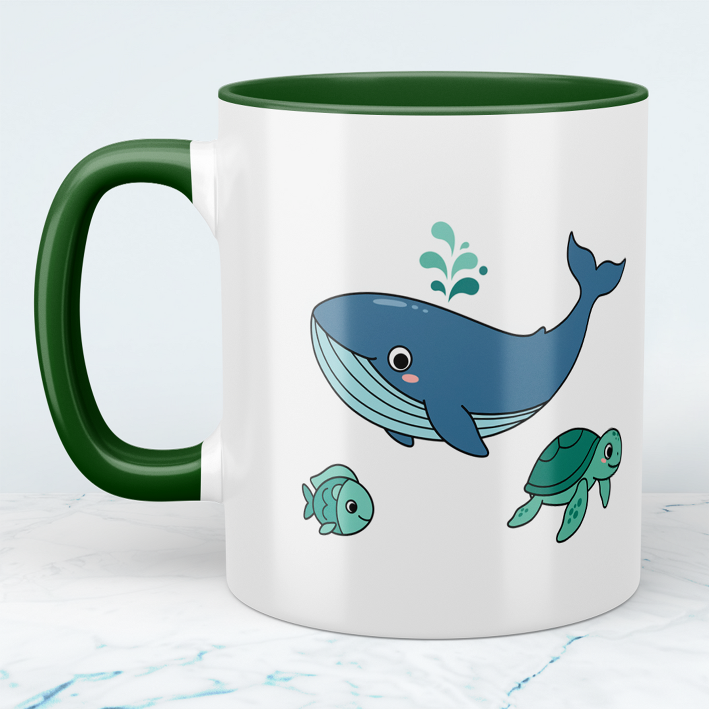 Kindertasse Meerestiere – Wale, Fische & Schildkröten, niedlich bedruckt