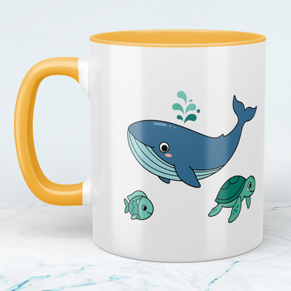 Kindertasse Meerestiere – Wale, Fische & Schildkröten, niedlich bedruckt