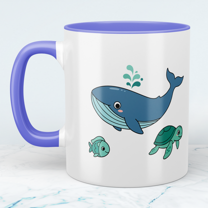 Kindertasse Meerestiere – Wale, Fische & Schildkröten, niedlich bedruckt
